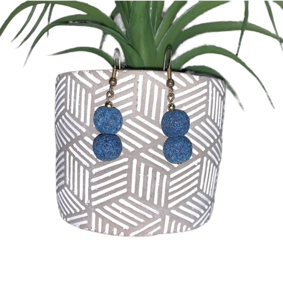 $3 Earrings Blue Porous Lava Rock Essential Oil Aromatherapy Hang Dangle Fashion - Picture 6 of 8